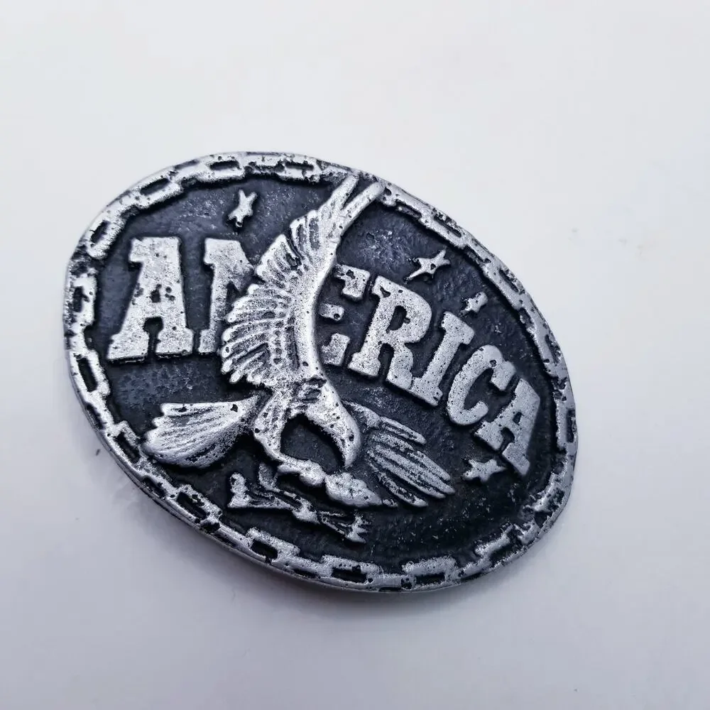 America Belt Buckle Bald Eagle Metal Gray Patriotic Western 3 1/2